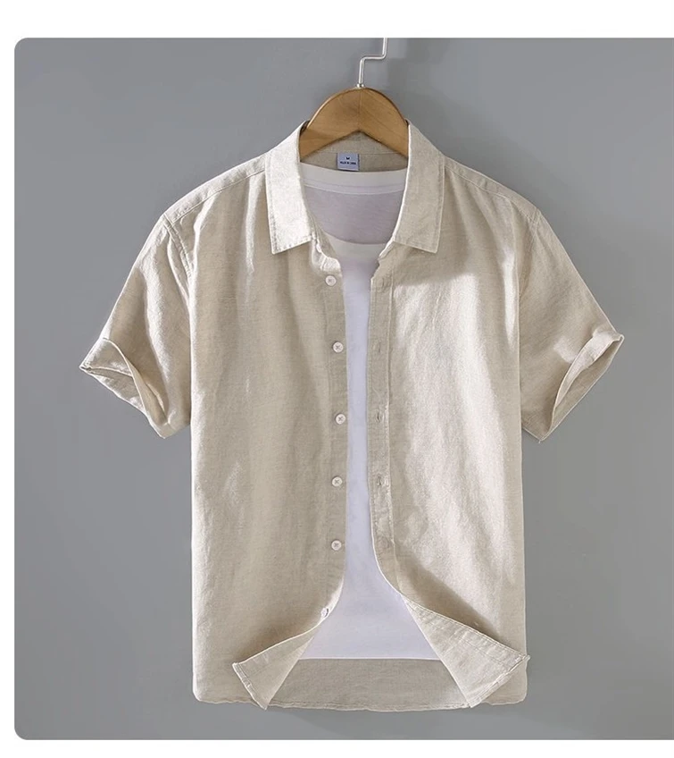Men's Cotton Linen Short-Sleeved Shirt Summer Streetwear Plain Color Stand Collar Casual Beach Style plus Size M-3XL - Image 22