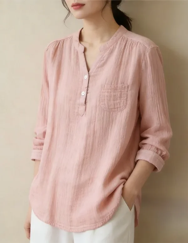 Womens Linen Cotton Long Sleeve Blouse Loose Fit Casual Shirt Three Colors for Spring Outing Chic Relaxed