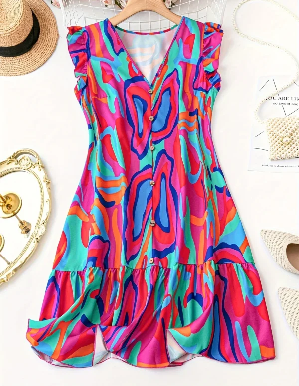 Vacation Print Flowing Sleeve Ethereal Dress Women's Casual Summer Maxi Dress Bohemian Style Floral Print Loose Fit Dress