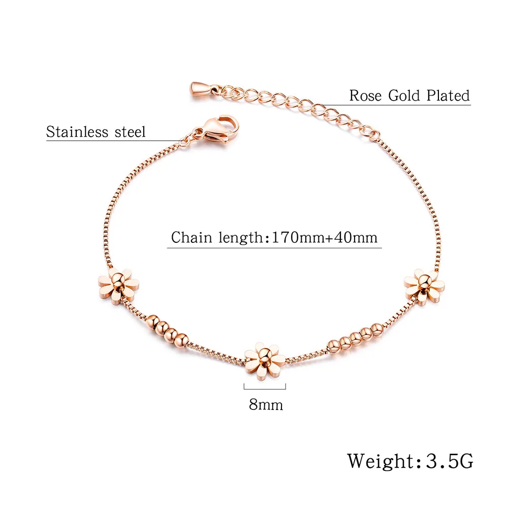 Lokaer Titanium Steel Rose Gold Plated Small Fresh Daisy Charm Bracelet Female Jewelry Trendy Chain & Link Bracelets B18196 - Image 3