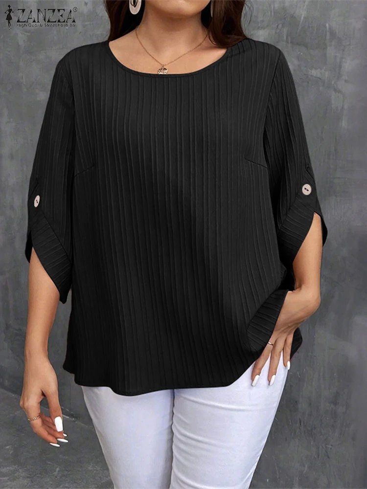 ZANZEA Elegant Blusas Women Autumn Solid Color Blouse 2025 Stylish O Neck Tops Fashion 3/4 Lantern Sleeve Casual Loose Tunics - Image 7