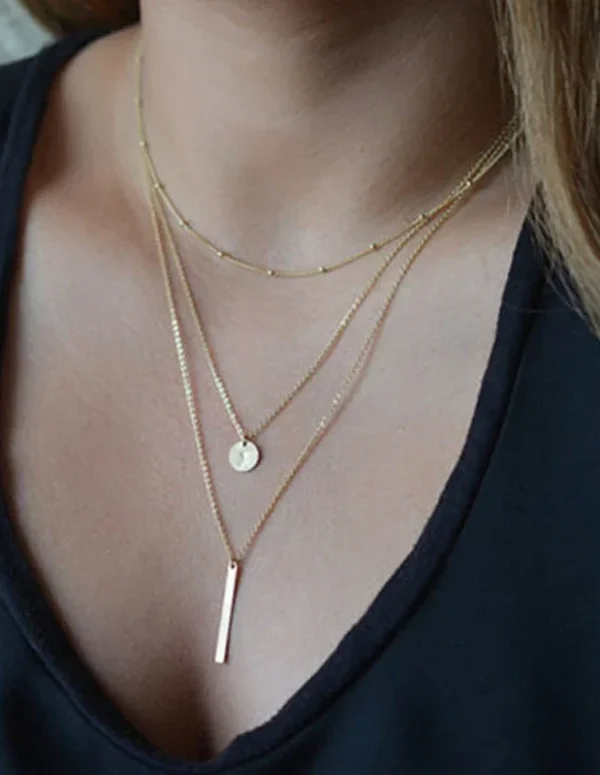 Hot Fashion Women's Jewelry Collar European Simple Gold Color Multi Layers Bar Coin Necklace Clavicle Chains Gifts 2024