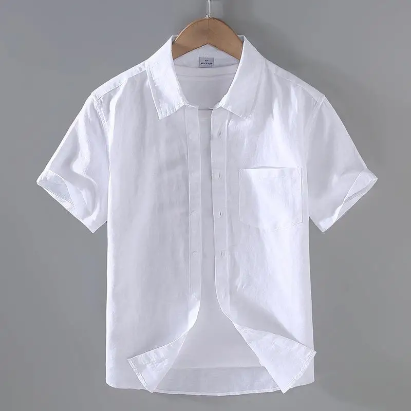 Men's Cotton Linen Short-Sleeved Shirt Summer Streetwear Plain Color Stand Collar Casual Beach Style plus Size M-3XL - Image 13