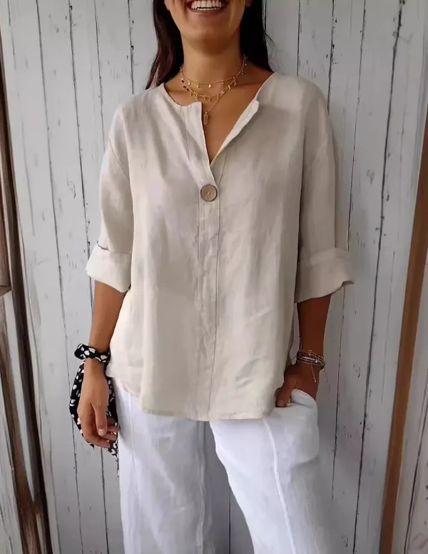 Summer Women's Loose Shirt V-neck Button Casual Top Simple Street Basic Versatile T-shirt Blouse for Female