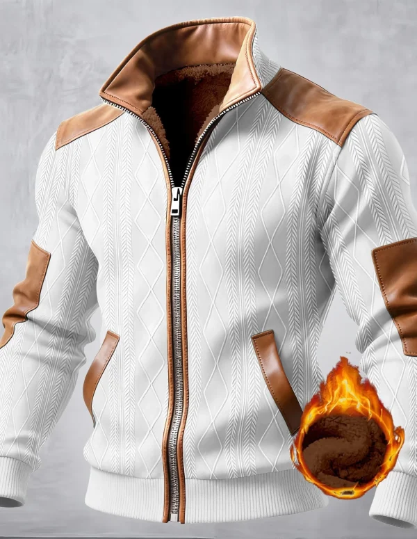 Textured texture jacquard patchwork fashion stand-up collar warm and cozy winter men's casual jacket