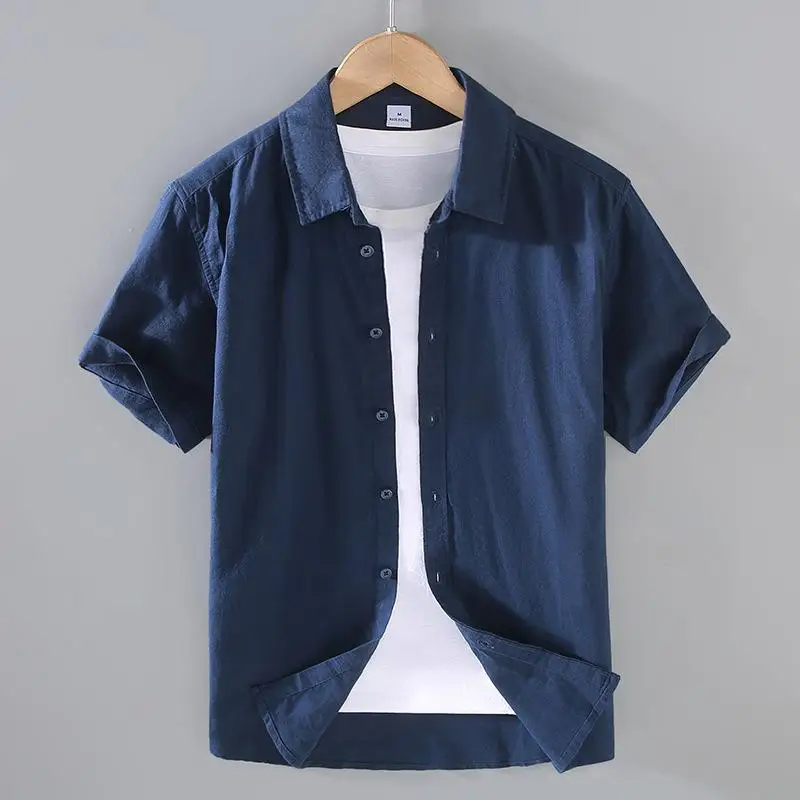 Men's Cotton Linen Short-Sleeved Shirt Summer Streetwear Plain Color Stand Collar Casual Beach Style plus Size M-3XL - Image 12