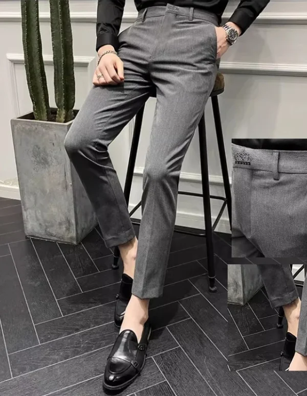 Men's Slim Fit Chino Pants with Embroidered Design - Classic Korean Style Casual Trousers for Daily Wear 28-42