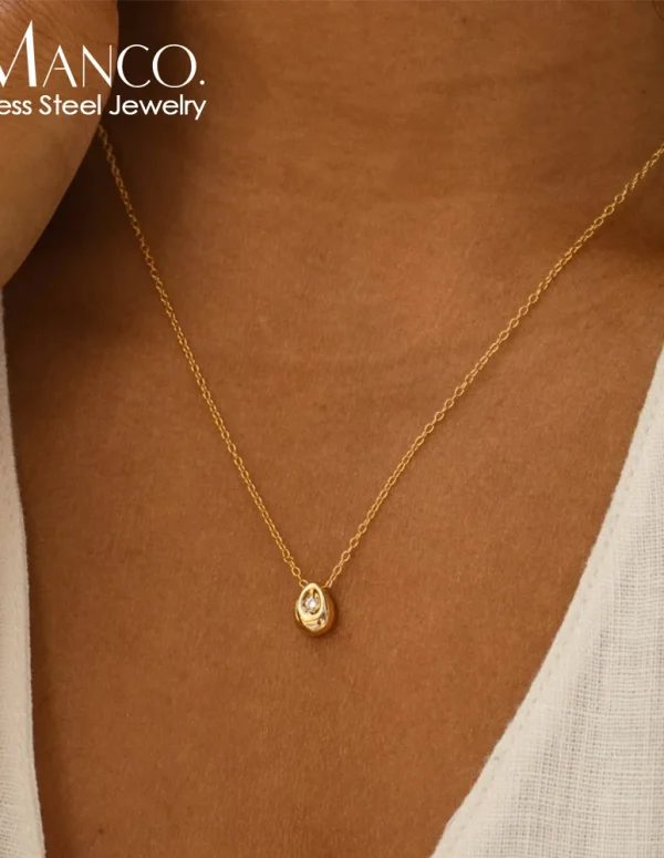 eManco Stainless Steel Gold-Plated Water Drop Pendant Necklace Women's Fine Jewelry Adjustable Short Accessories