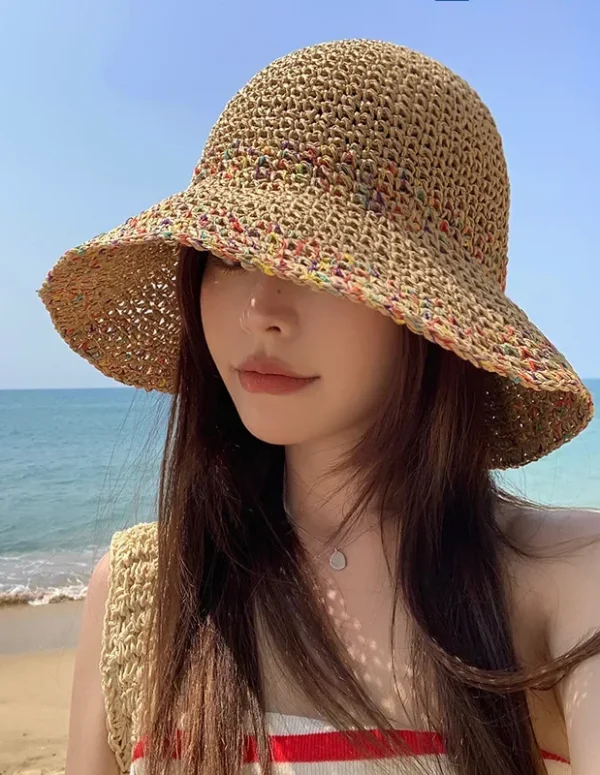 Summer Sun Hats for Women Straw Hat Showing Face Small Bucket Hat Large Brim Sunshade and Sunscreen Seaside Beach Cap