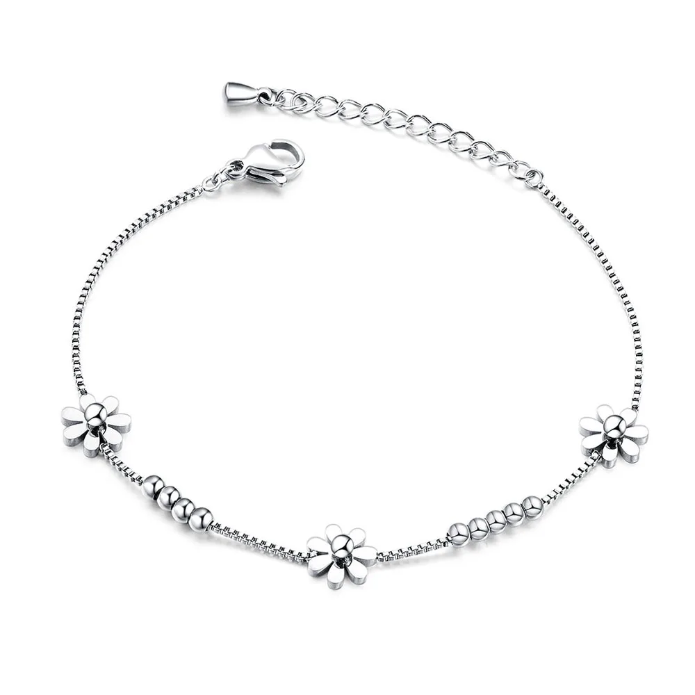 Lokaer Titanium Steel Rose Gold Plated Small Fresh Daisy Charm Bracelet Female Jewelry Trendy Chain & Link Bracelets B18196 - Image 2