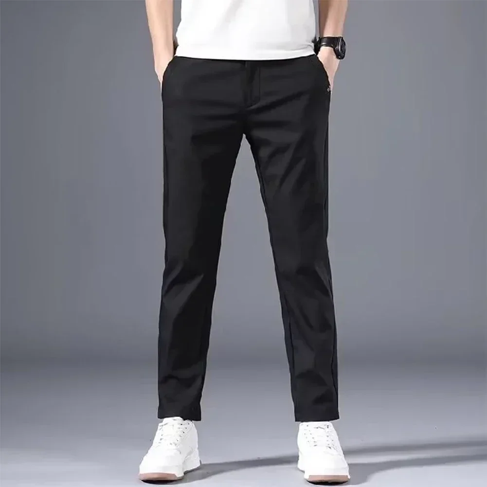Summer Men's Slim Fit Thin Chino Pant Casual Flat Front Flex Classic Full Pants Middle Waist Man Trousers - Image 4