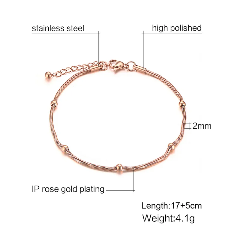 Lokaer Trendy Rose Gold Color Chain & Link Bracelets For Women High Quality Stainless Steel Beads Bracelet & Bangle Gift B19103 - Image 10