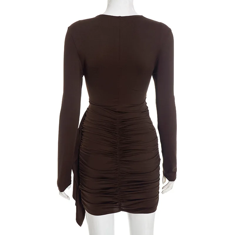 Shestyle Crew Neck Solid Slim Sheath Dress Women Long Sleeve Overlap Burgundy Elegant Casual Bodycon Outfits Office Lady 2026 - Image 16