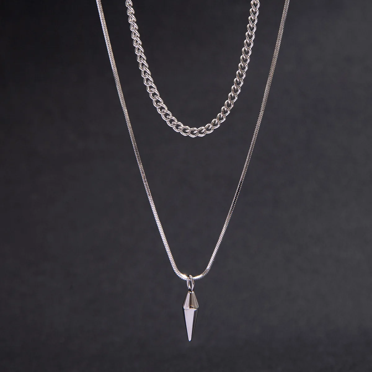 Stainless Steel Metal Rivet Pendant Thin Snake Chain Necklace for Men Punk Silver Color Cuban Link Chain Choke - Image 6