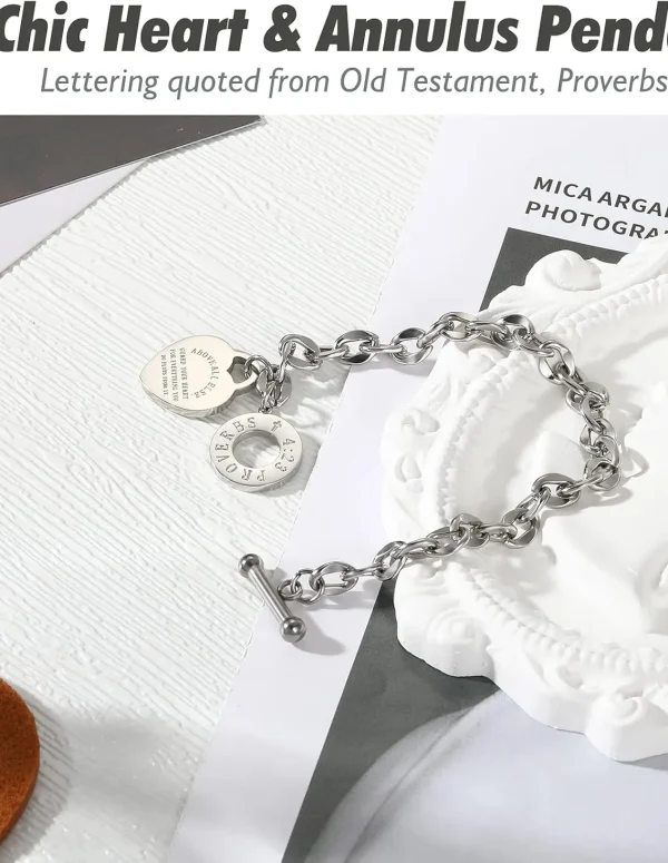 Love Pendant Link Chain OT Clasp Birthday Heart Jewelry Gift Bracelet for Women Bible Verse Bracelet Silver Gold Bracelet