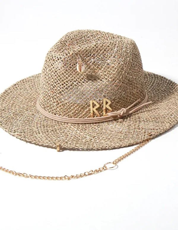 Hot sales New European and American Style Pin Design Straw Hat Female Hollow Letter Sun Hat Fashion Metal Chain Sunshade Hat
