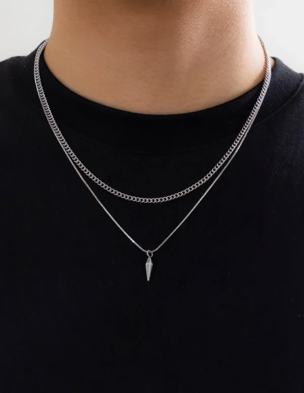 Stainless Steel Metal Rivet Pendant Thin Snake Chain Necklace for Men Punk Silver Color Cuban Link Chain Choke