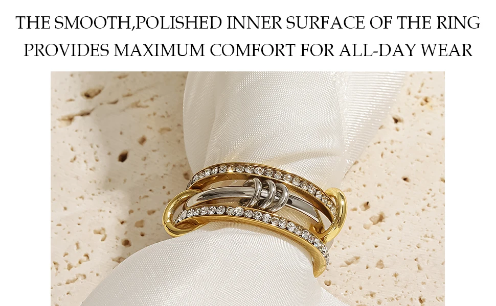 New Stainless Steel Cubic Zirconia Stackable Rings for Women 18k GoldPlating Multi-Link Connected Statement Ring Stack Jewelry - Image 15