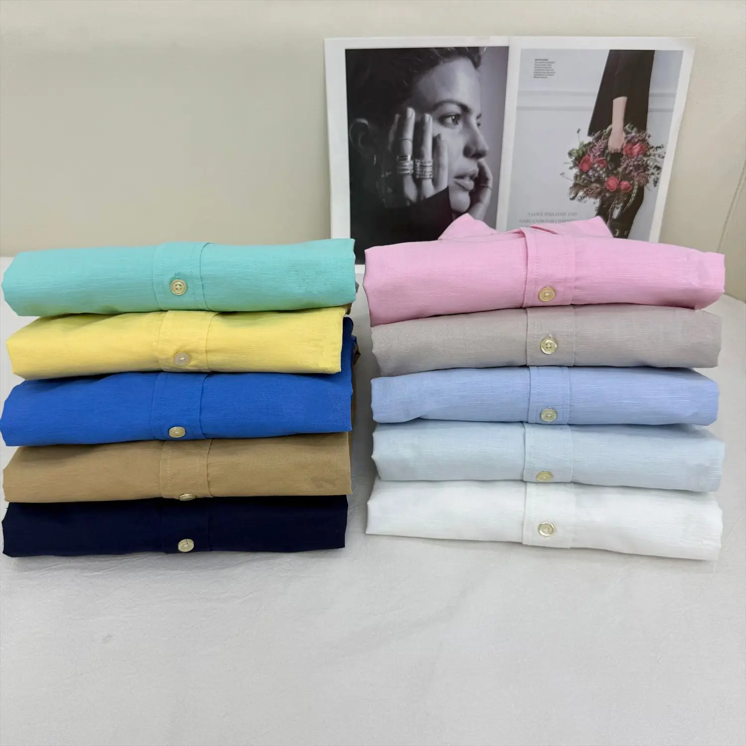 Long sleeved shirt for men and women Linen material unisex old money style solid color embroidered designer long shirt - Image 19