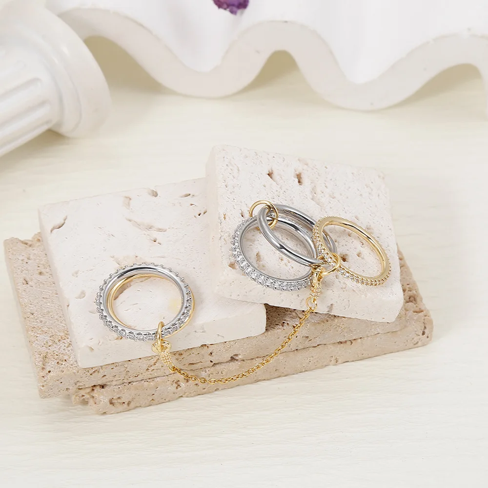 5pcs Gold Plated Linked Chain Stackable Rings for Women Statement Cubic Zirconia Interlocking Rings Multi-Link Connected Jewelry - Image 12