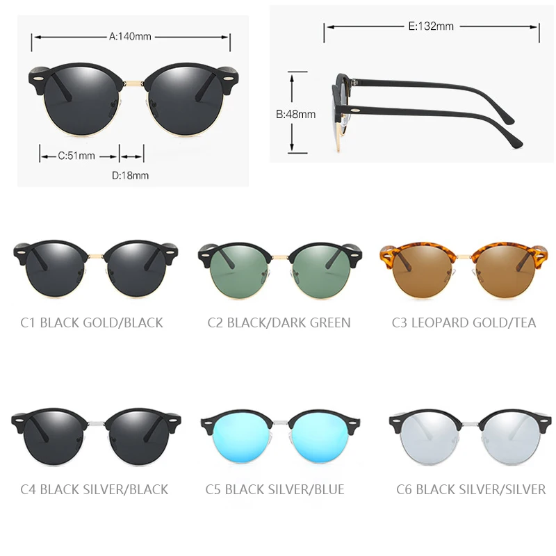 Classic Round Polarized Sunglasses Men Women Brand Designer Retro Half Frame Sun Glasses Vintage Driving Vacation Eyewear UV400 - Image 5