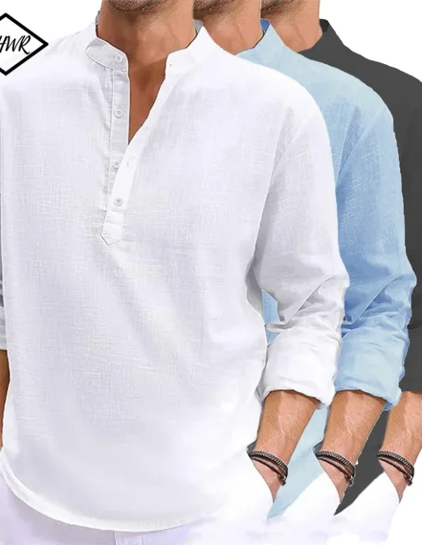 New Men's Linen Long Sleeve TShirt Cotton Mens Shirts Designer Lightweight Streetwear Solid Color Loose Casual Breathable Shirt