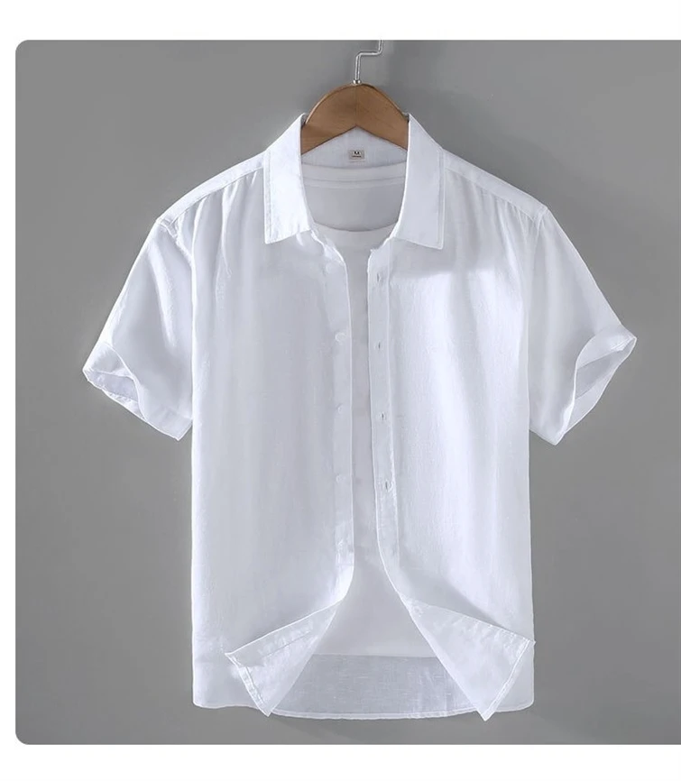 Men's Cotton Linen Short-Sleeved Shirt Summer Streetwear Plain Color Stand Collar Casual Beach Style plus Size M-3XL - Image 21