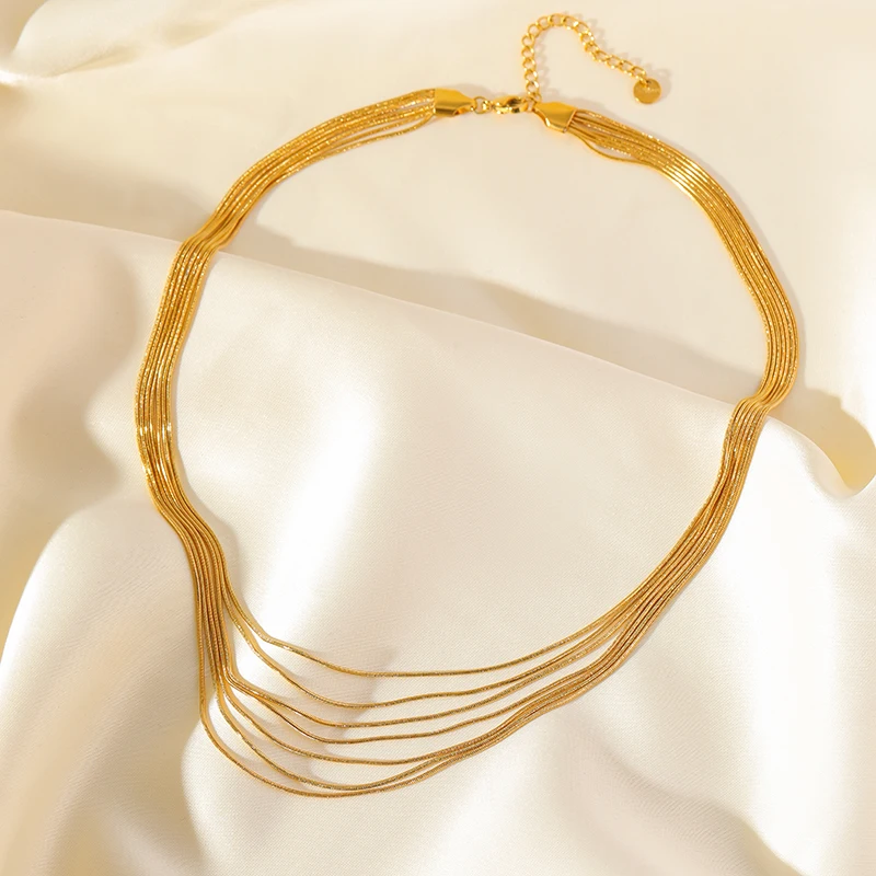 EILIECK 316L Stainless Steel Metal Multilayer Chain Necklace For Women Fashion 18K Gold Plated Collar Waterproof Jewelry Gift - Image 14