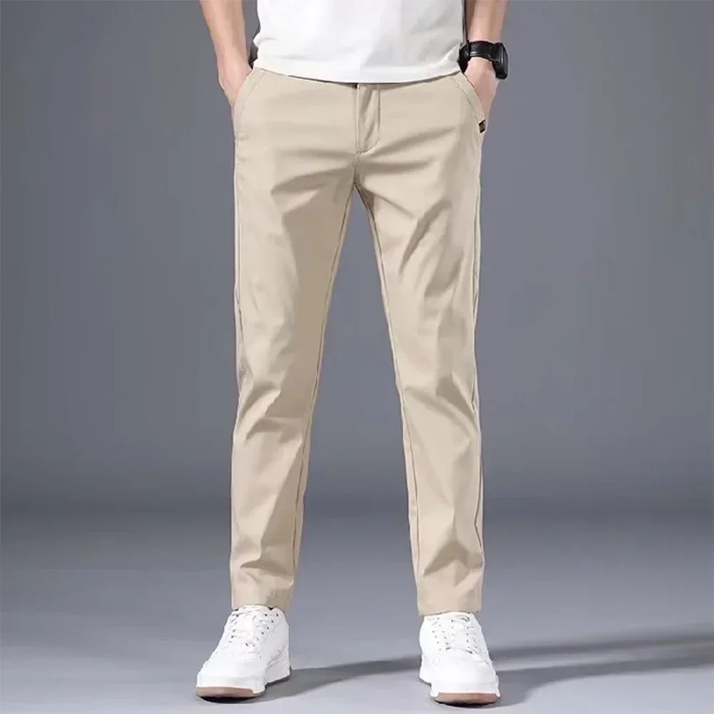 Summer Men's Slim Fit Thin Chino Pant Casual Flat Front Flex Classic Full Pants Middle Waist Man Trousers - Image 7