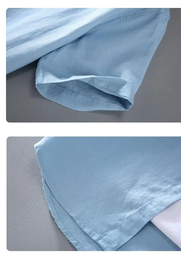 Men's Cotton Linen Short-Sleeved Shirt Summer Streetwear Plain Color Stand Collar Casual Beach Style plus Size M-3XL - Image 24