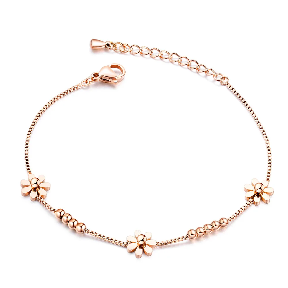 Lokaer Titanium Steel Rose Gold Plated Small Fresh Daisy Charm Bracelet Female Jewelry Trendy Chain & Link Bracelets B18196 - Image 8
