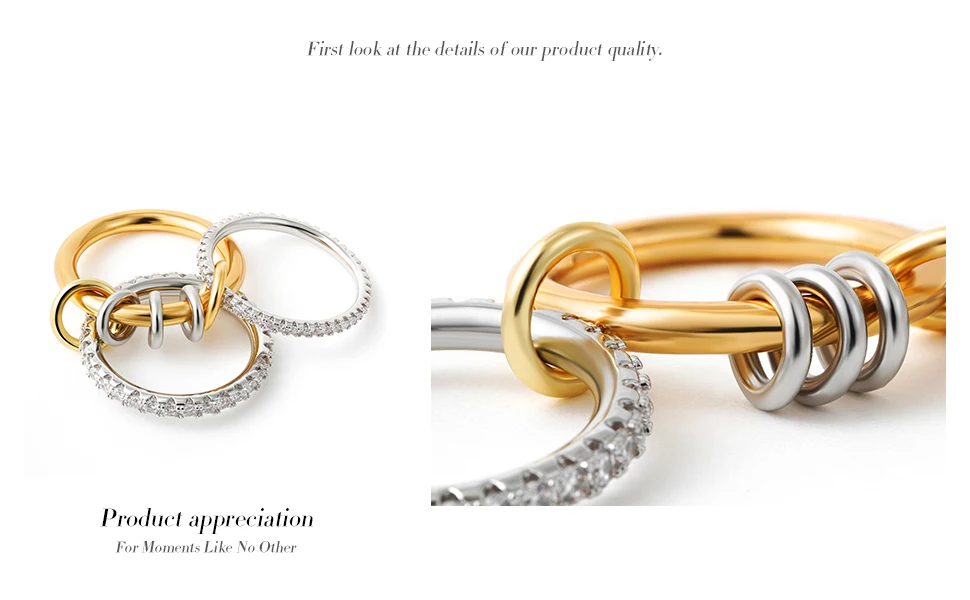 New Stainless Steel Cubic Zirconia Stackable Rings for Women 18k GoldPlating Multi-Link Connected Statement Ring Stack Jewelry - Image 11