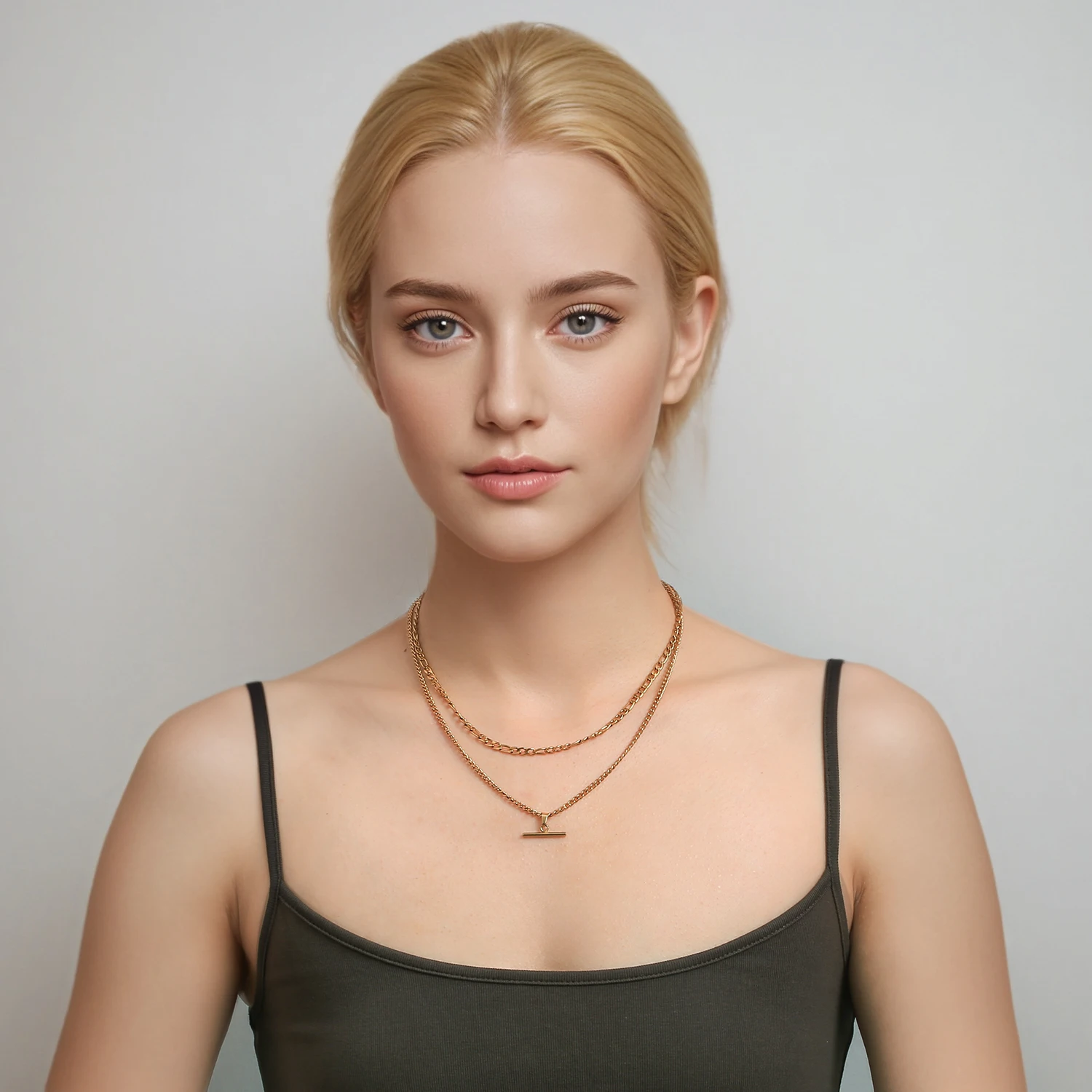 Layered Necklace for Women Minimalist Stackable - 18K Gold Plated Stainless Steel Hypoallergenic Elegant Double Chain Jewelry - Image 2