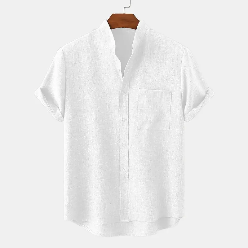 Men's tops linen 100% hot sale linen shirt half cardigan button stand collar solid color shirt linen European size - Image 5