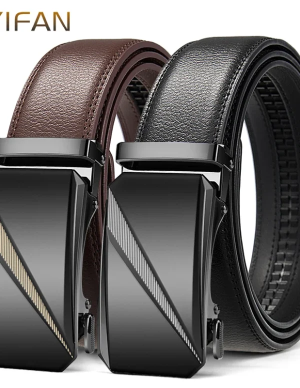 OYIFAN Automatic Buckle Belt for Men, High Quality Genuine Leather Belt, Adjustable Ratchet Belt Fashion Designer Belt Men