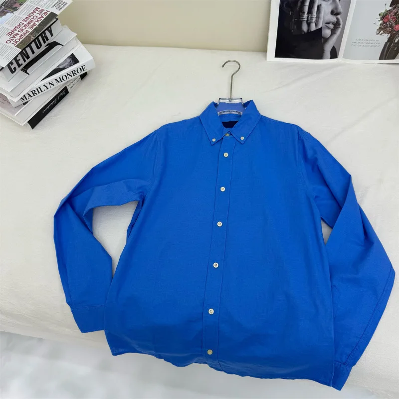 Long sleeved shirt for men and women Linen material unisex old money style solid color embroidered designer long shirt - Image 8