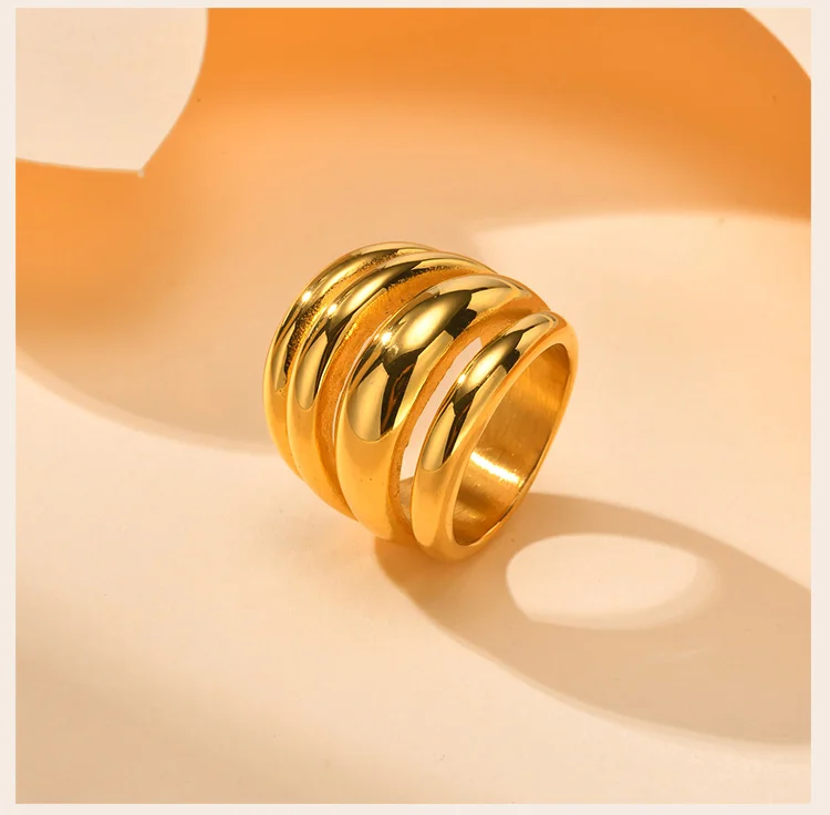 Multilayer Chunky Ring Stainless Steel 18k Gold Plated, Chunky Minimalist Simple Rings Fashion Gift for Women - Image 13