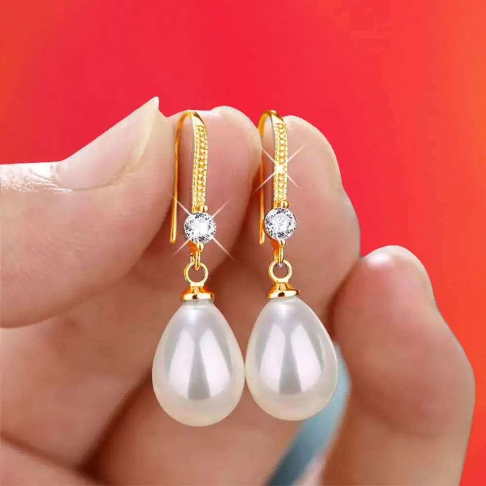 New Temperament Simple Water Drop Shape Simulation Freshwater Pearl Shell Beads Drop Earrings - Image 10