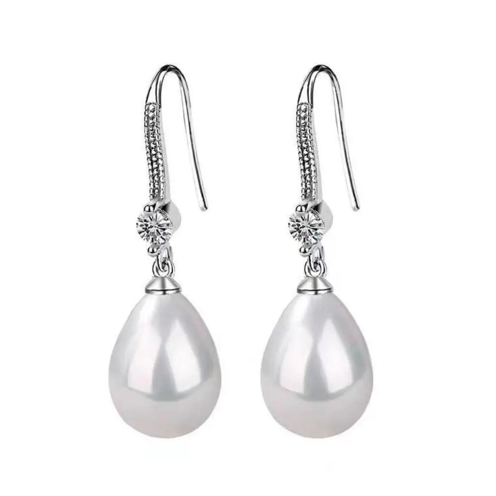 New Temperament Simple Water Drop Shape Simulation Freshwater Pearl Shell Beads Drop Earrings - Image 4