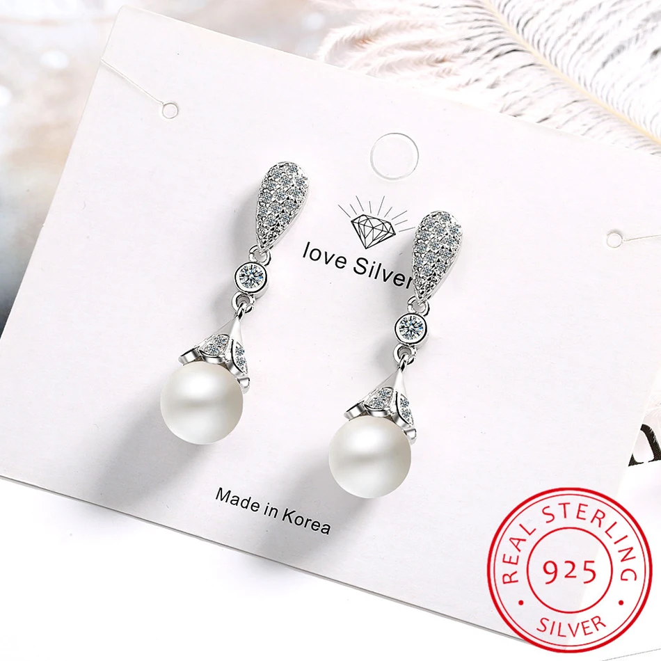 Silver color Pearl Jewelry natural freshwater pearl drop earrings for women Silver Wedding Dangle Earring - Image 9