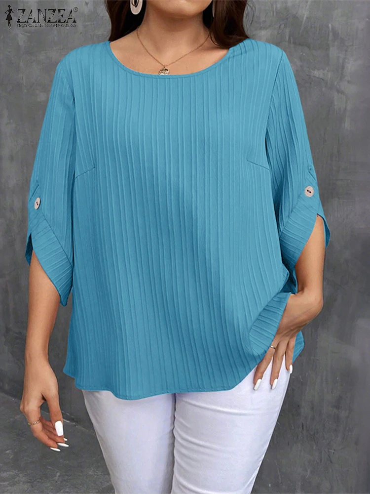 ZANZEA Elegant Blusas Women Autumn Solid Color Blouse 2025 Stylish O Neck Tops Fashion 3/4 Lantern Sleeve Casual Loose Tunics - Image 9