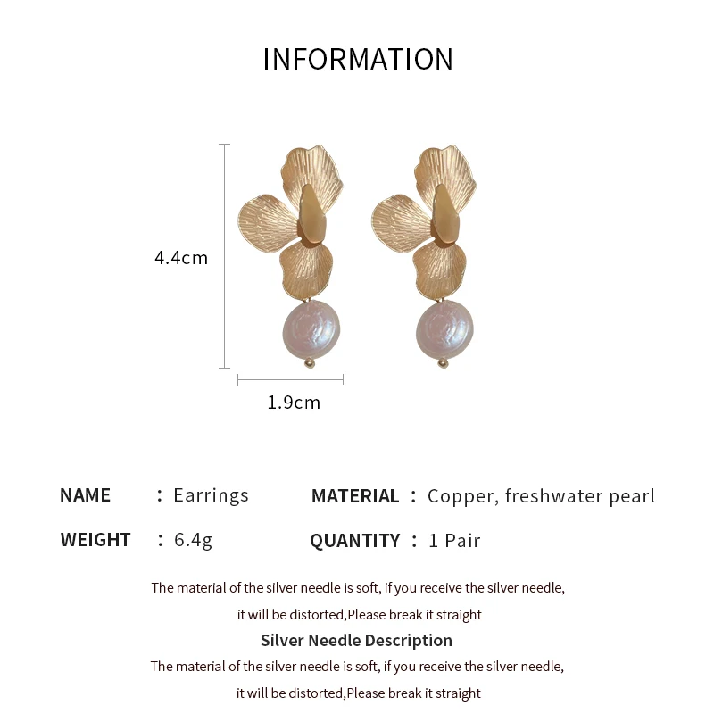 Elegant Natural Imitation Pearls Earrings For Women Vintage Golden Petals Flower Drop Earring Jewelry For Party Wedding - Image 8