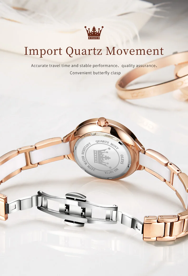 OLEVS 5872 Fashion Luxury Brand Quartz Women's Watch Elegant Ceramic Rose Gold Waterproof Dress Women's Watch Relogio Feminino - Image 16