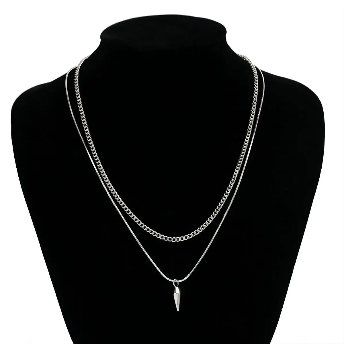 Stainless Steel Metal Rivet Pendant Thin Snake Chain Necklace for Men Punk Silver Color Cuban Link Chain Choke - Image 8