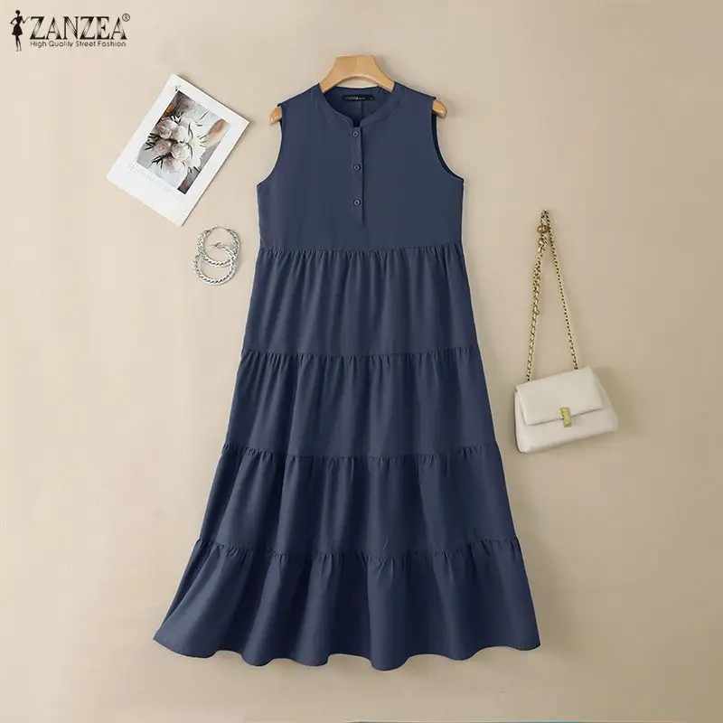Fashion Summer Sleeveless Dress 2026 ZANZEA Women Casual Loose Sundress Solid Holiday Robe Female Elegant Ruffled Work Dresses - Image 20