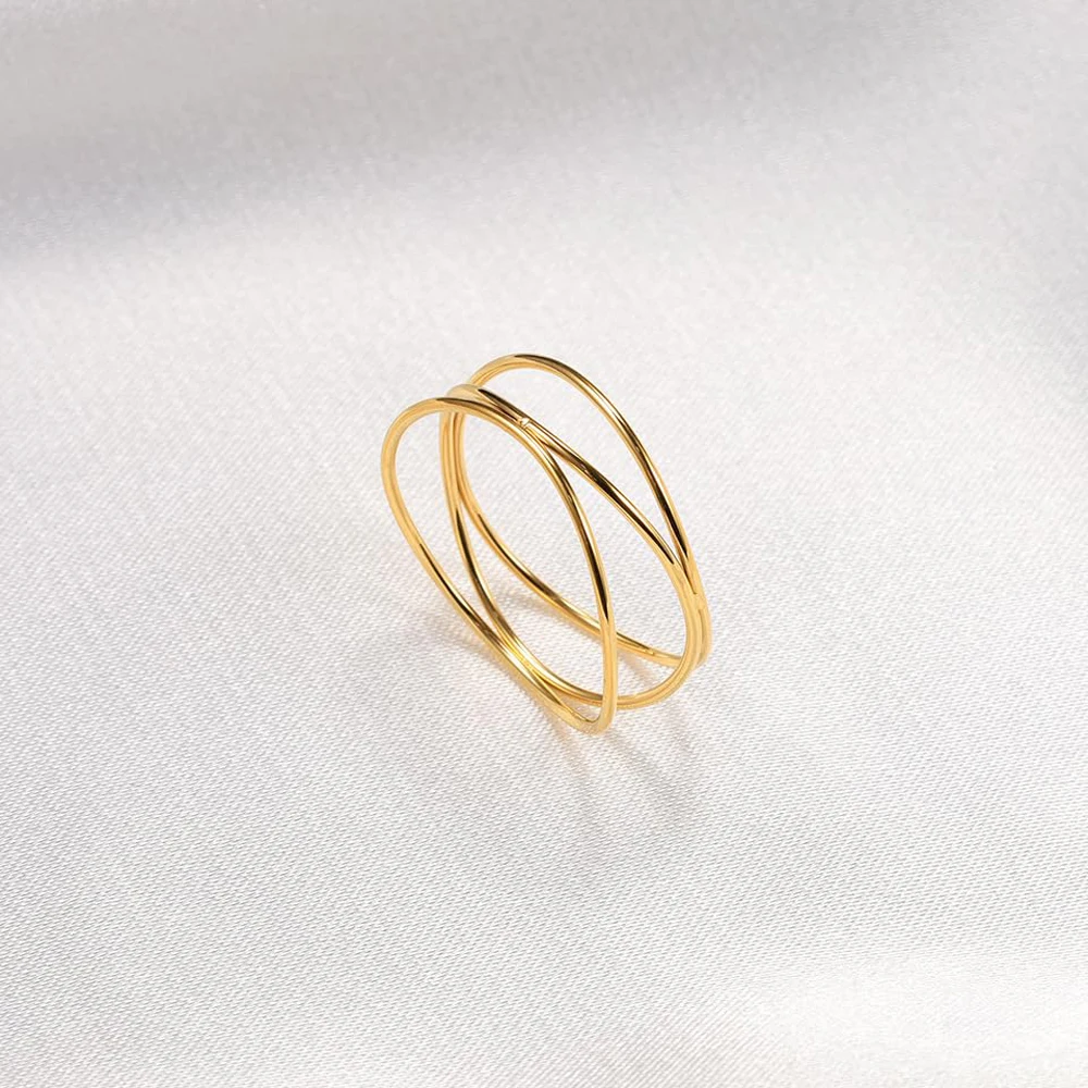 Top Sale Three Layered Wave Finger Rings For Women Simple 18K Gold PVD Plated Stainless Steel Waterproof Jewelry 2025 - Image 3