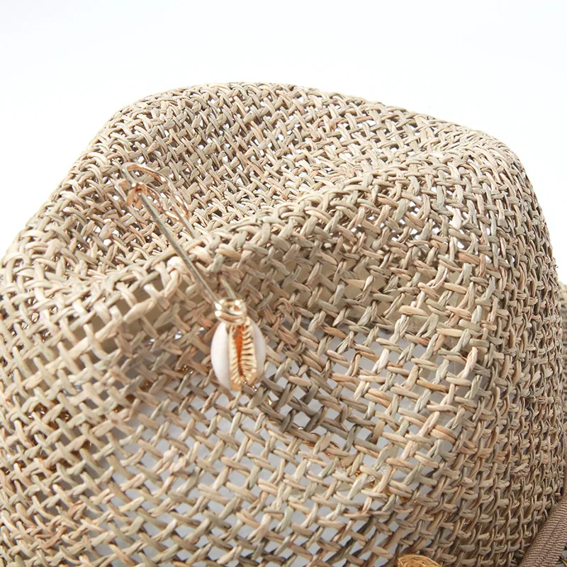 Panama Straw Sun Hat Wide Brim UPF50+ Foldable, Navy & Beige Contrast Beach Hat Adjustable Chin Strap Women Summer - Image 12