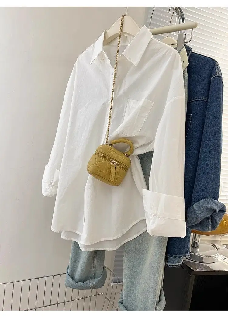 Solid Color Long Sleeve Women's Shirt with Pocket Loose Button Up Casual Blouse Woman 2026 New Spring Summer All-Match Shirt Top - Image 17