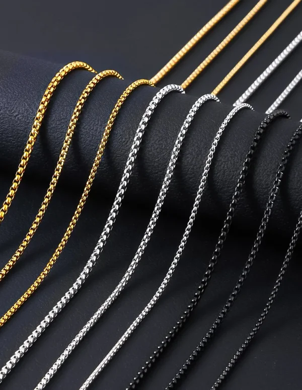 Stainless Steel Square Box Chain Necklace For Men Women Retro Black Gold Silver Color Choker Metal Jewelry DIY Accessories