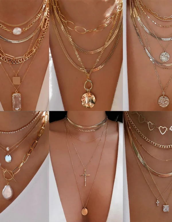 bls-miracle Bohemia Gold Color Multiple Styles Necklace For Women Trendy Multi-Layer Crystal Pendant Necklaces Set Jewelry Gifts